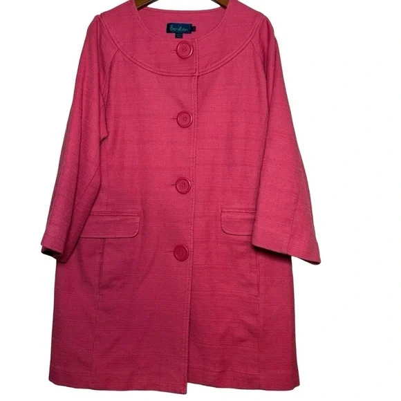 Boden Pink Textured Cotton Button-Up Coat Size L - Picture 3 of 7